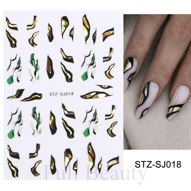 3D Fall Nail Stickers Gold Leaf Cotton Flowers Transfer Decals Nail Adhesive Sliders Manicure 2022 Autumn Decorations TRSTZ-SJ