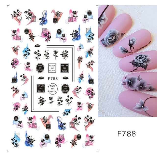 3D Fall Nail Stickers Gold Leaf Cotton Flowers Transfer Decals Nail Adhesive Sliders Manicure 2022 Autumn Decorations TRSTZ-SJ