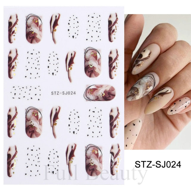 3D Fall Nail Stickers Gold Leaf Cotton Flowers Transfer Decals Nail Adhesive Sliders Manicure 2022 Autumn Decorations TRSTZ-SJ