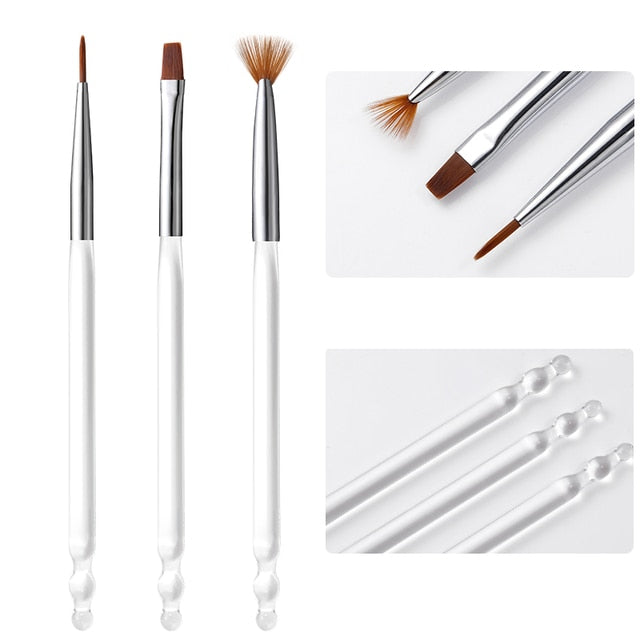 3Pcs French Stripe Nail Art Liner Brush Set 3D Tips Line Stripes DIY Drawing Pen UV Gel Brushes Painting Pen Manicure Tools