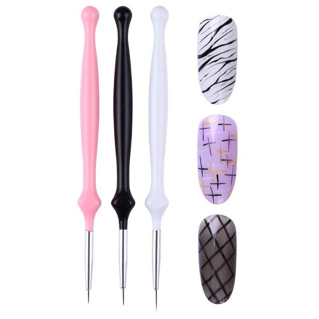 3Pcs French Stripe Nail Art Liner Brush Set Tips Ultra-thin Line Drawing Pen Dual End UV Gel Painting Brushes Manicure Tools