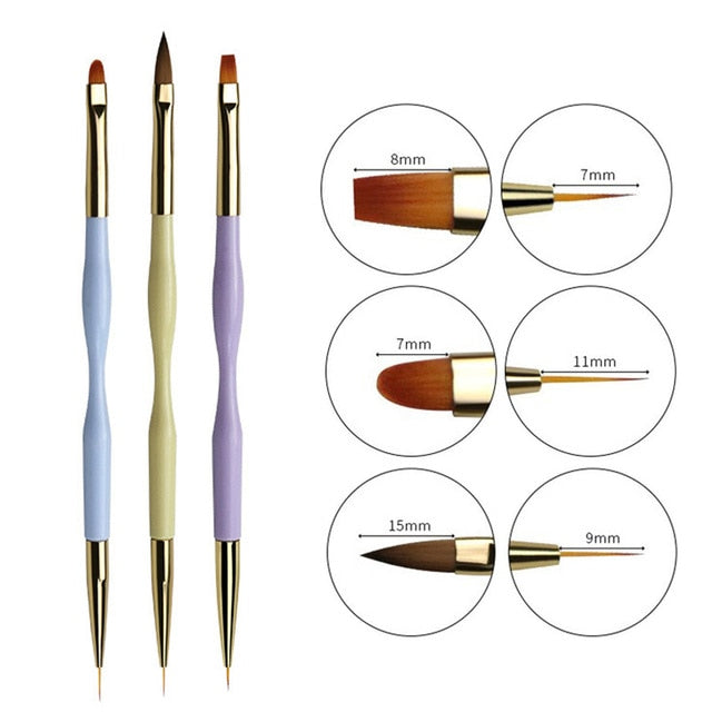 3Pcs French Stripe Nail Art Liner Brush Set Tips Ultra-thin Line Drawing Pen Dual End UV Gel Painting Brushes Manicure Tools