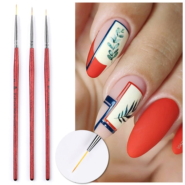 3Pcs French Stripe Nail Art Liner Brush Set Tips Ultra-thin Line Drawing Pen Dual End UV Gel Painting Brushes Manicure Tools