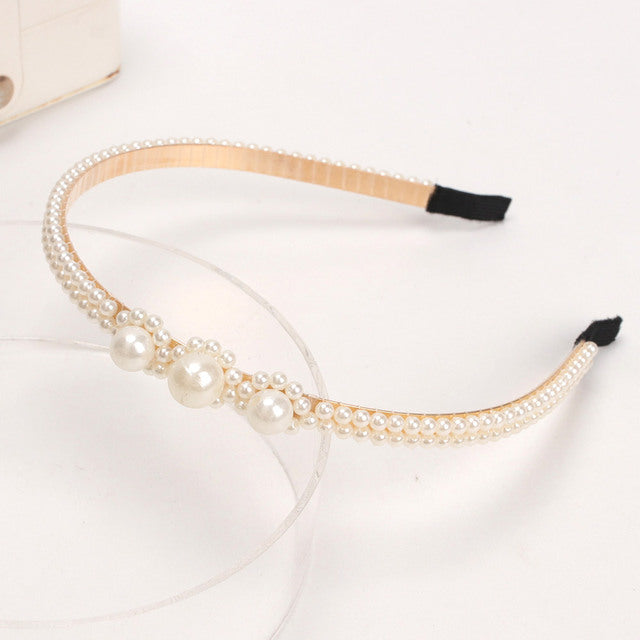 Fashion Pearl Non-Slip Rhinestone Hairbands Elastic Flower Women Hair Hoop Bands Headband Bezel Girls Hair Accessories Headdress