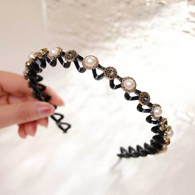Fashion Pearl Non-Slip Rhinestone Hairbands Elastic Flower Women Hair Hoop Bands Headband Bezel Girls Hair Accessories Headdress