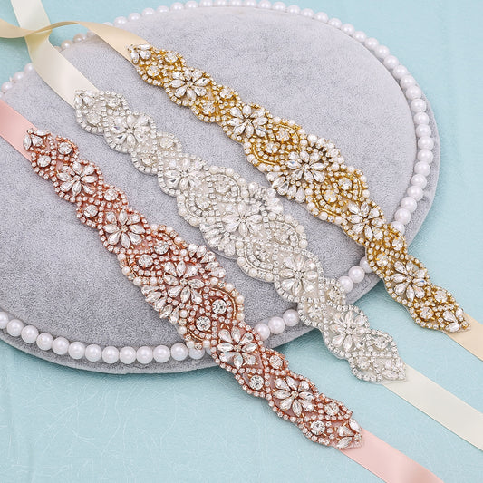NZUK Silver Gold/Rose Gold Rhinestone Wedding Dress Belt  Crystal Wedding Belts Satin Wedding Accessories Bridal Ribbon Belts