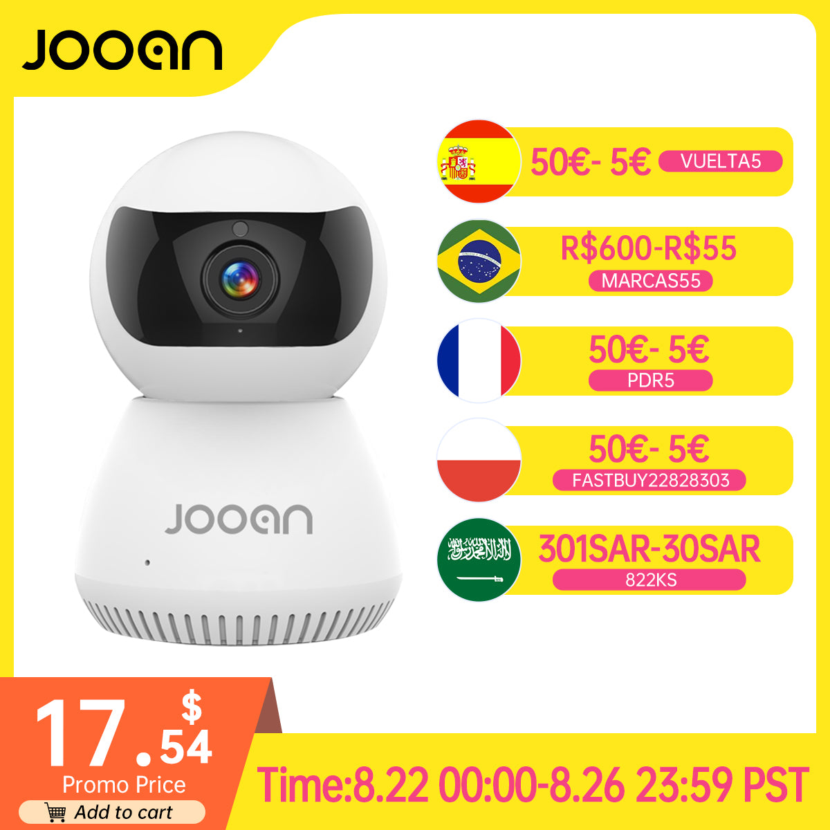 Jooan 1080P PTZ IP Camera 2.4G WiFi Baby Monitor Smart Home Surveillance Camera AI Tracking Two-way Audio Video Security Camera