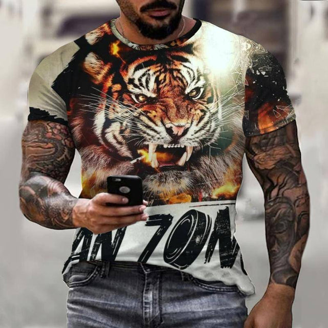 Prairie Cross Fun Lion King Summer Colorful Casual Men&#39;s T-Shirt 3D Fashion Print Men&#39;s Street Top Short Sleeve