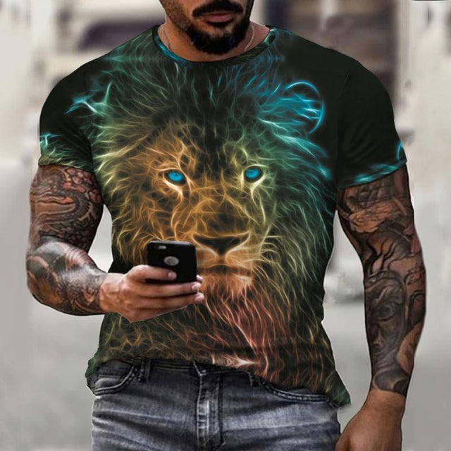 Prairie Cross Fun Lion King Summer Colorful Casual Men&#39;s T-Shirt 3D Fashion Print Men&#39;s Street Top Short Sleeve