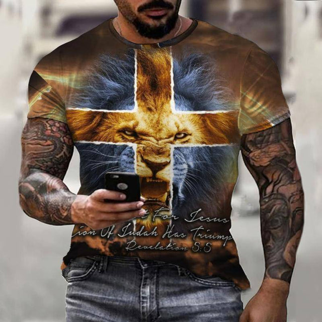 Prairie Cross Fun Lion King Summer Colorful Casual Men&#39;s T-Shirt 3D Fashion Print Men&#39;s Street Top Short Sleeve