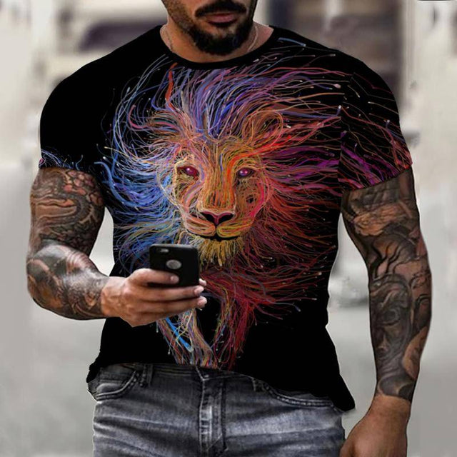 Prairie Cross Fun Lion King Summer Colorful Casual Men&#39;s T-Shirt 3D Fashion Print Men&#39;s Street Top Short Sleeve
