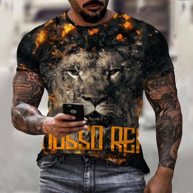 Prairie Cross Fun Lion King Summer Colorful Casual Men&#39;s T-Shirt 3D Fashion Print Men&#39;s Street Top Short Sleeve