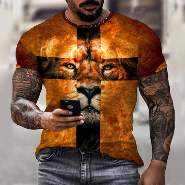 Prairie Cross Fun Lion King Summer Colorful Casual Men&#39;s T-Shirt 3D Fashion Print Men&#39;s Street Top Short Sleeve