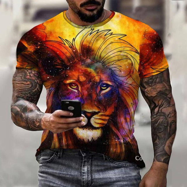 Prairie Cross Fun Lion King Summer Colorful Casual Men&#39;s T-Shirt 3D Fashion Print Men&#39;s Street Top Short Sleeve