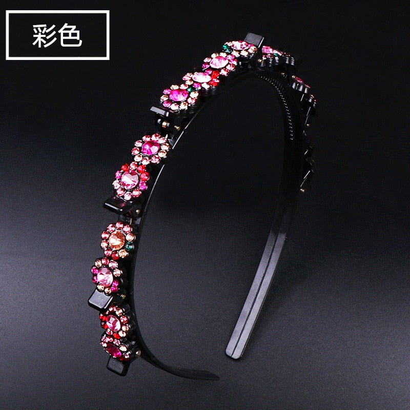 Fashion Pearl Non-Slip Rhinestone Hairbands Elastic Flower Women Hair Hoop Bands Headband Bezel Girls Hair Accessories Headdress
