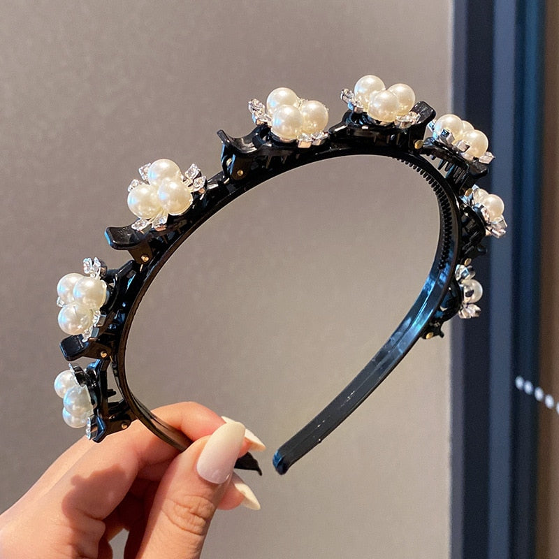 Fashion Pearl Non-Slip Rhinestone Hairbands Elastic Flower Women Hair Hoop Bands Headband Bezel Girls Hair Accessories Headdress