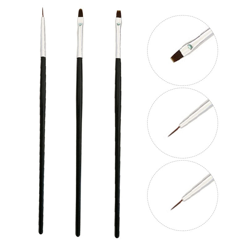 3Pcs French Stripe Nail Art Liner Brush Set Tips Ultra-thin Line Drawing Pen Dual End UV Gel Painting Brushes Manicure Tools