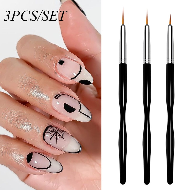 3Pcs French Stripe Nail Art Liner Brush Set Tips Ultra-thin Line Drawing Pen Dual End UV Gel Painting Brushes Manicure Tools