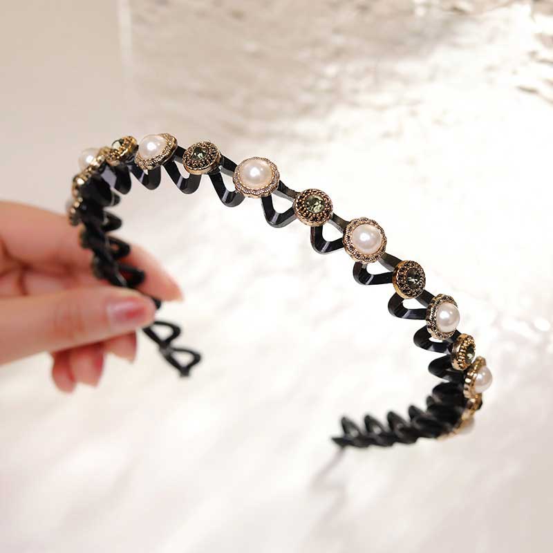 Fashion Pearl Non-Slip Rhinestone Hairbands Elastic Flower Women Hair Hoop Bands Headband Bezel Girls Hair Accessories Headdress