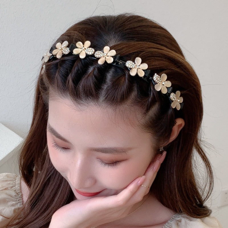 Fashion Pearl Non-Slip Rhinestone Hairbands Elastic Flower Women Hair Hoop Bands Headband Bezel Girls Hair Accessories Headdress