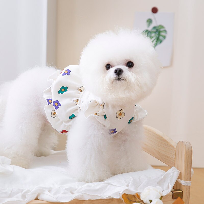 Dog Summer Cute Flower Print Small Flying Sleeve Princess Wind Dog Dresses Cat Two-legged Pet Clothing Coat Vest Dogs Clothes