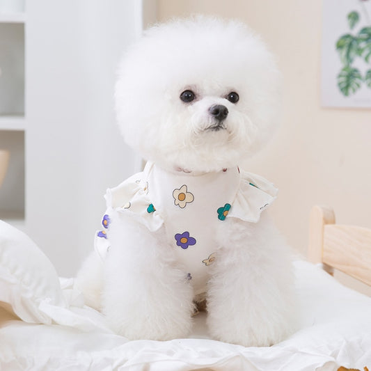 Dog Summer Cute Flower Print Small Flying Sleeve Princess Wind Dog Dresses Cat Two-legged Pet Clothing Coat Vest Dogs Clothes