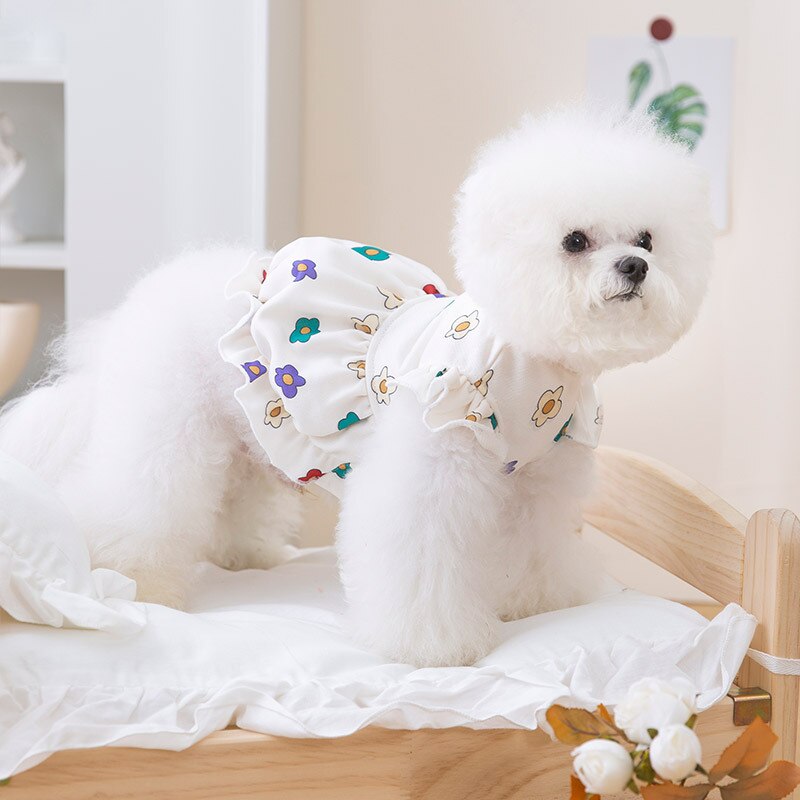 Dog Summer Cute Flower Print Small Flying Sleeve Princess Wind Dog Dresses Cat Two-legged Pet Clothing Coat Vest Dogs Clothes