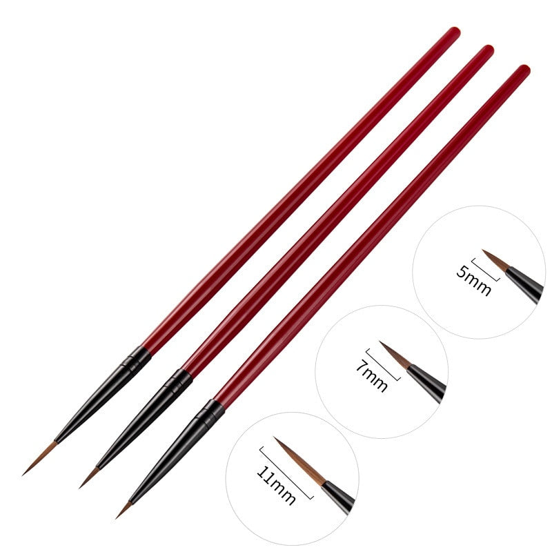 3Pcs French Stripe Nail Art Liner Brush Set Tips Ultra-thin Line Drawing Pen Dual End UV Gel Painting Brushes Manicure Tools