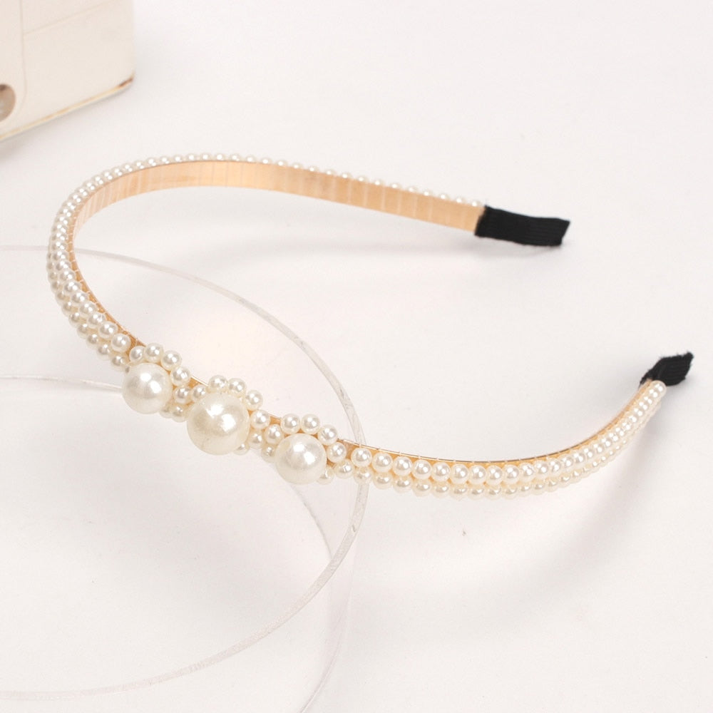 Fashion Pearl Non-Slip Rhinestone Hairbands Elastic Flower Women Hair Hoop Bands Headband Bezel Girls Hair Accessories Headdress