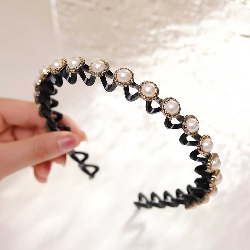 Fashion Pearl Non-Slip Rhinestone Hairbands Elastic Flower Women Hair Hoop Bands Headband Bezel Girls Hair Accessories Headdress