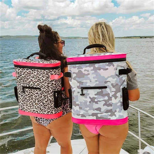 RTS US Waterproof Cooler Bag Thermal Insulated Bag Black Leopard Cow Cooler Backpacks Lunch Food Box For Camp Travel Cooler Dom