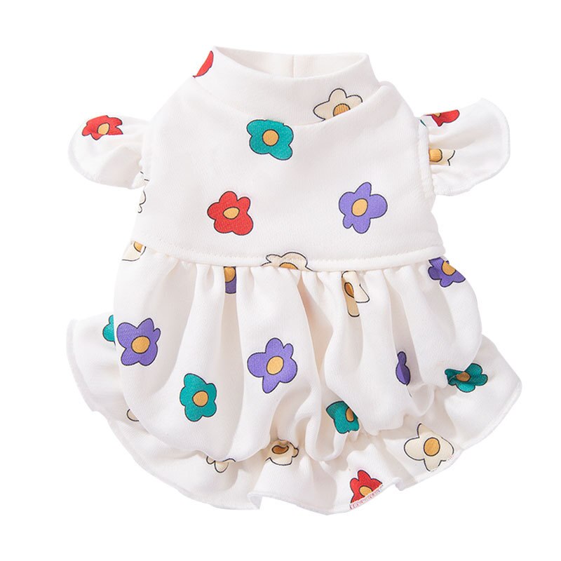 Dog Summer Cute Flower Print Small Flying Sleeve Princess Wind Dog Dresses Cat Two-legged Pet Clothing Coat Vest Dogs Clothes