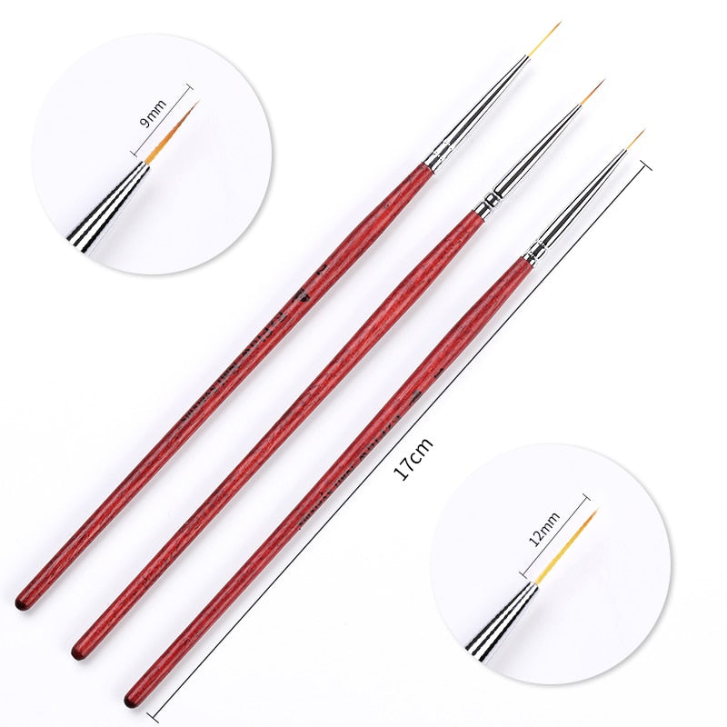 3Pcs French Stripe Nail Art Liner Brush Set 3D Tips Line Stripes DIY Drawing Pen UV Gel Brushes Painting Pen Manicure Tools