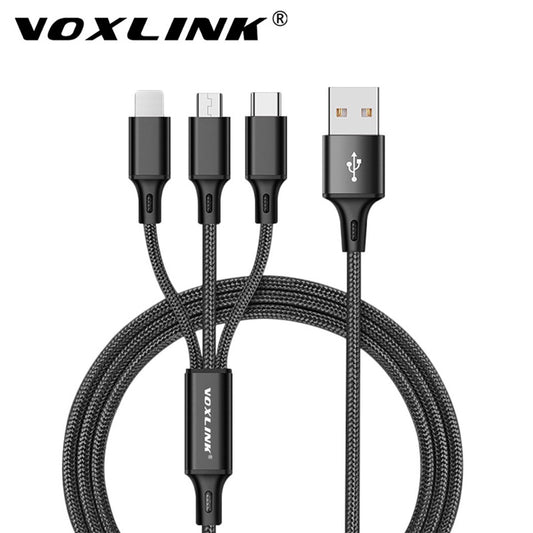 VOXLINK 3 in 1 USB Cable For iPhone XS Max XR X 8 7 Charging Charger Micro USB Cable For Android USB Type C Mobile Phone Cables