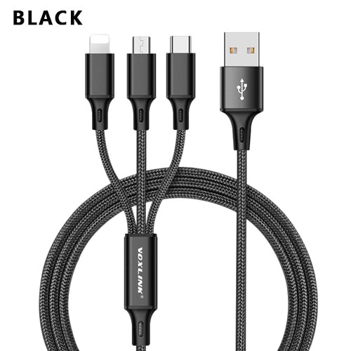 VOXLINK 3 in 1 USB Cable For iPhone XS Max XR X 8 7 Charging Charger Micro USB Cable For Android USB Type C Mobile Phone Cables