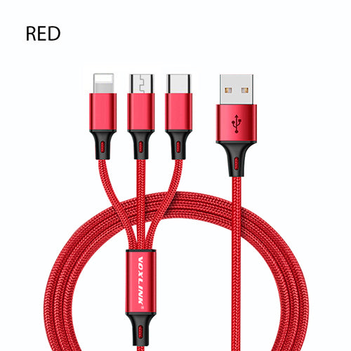 VOXLINK 3 in 1 USB Cable For iPhone XS Max XR X 8 7 Charging Charger Micro USB Cable For Android USB Type C Mobile Phone Cables