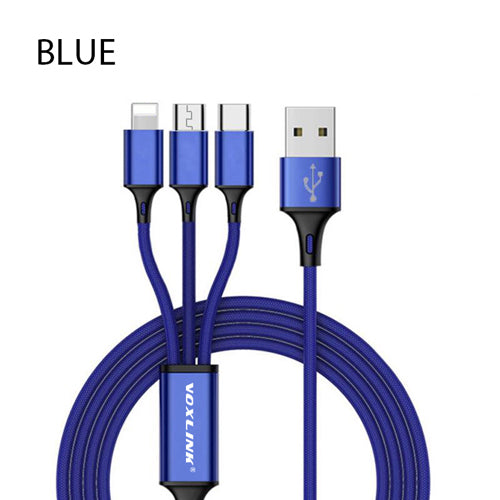 VOXLINK 3 in 1 USB Cable For iPhone XS Max XR X 8 7 Charging Charger Micro USB Cable For Android USB Type C Mobile Phone Cables