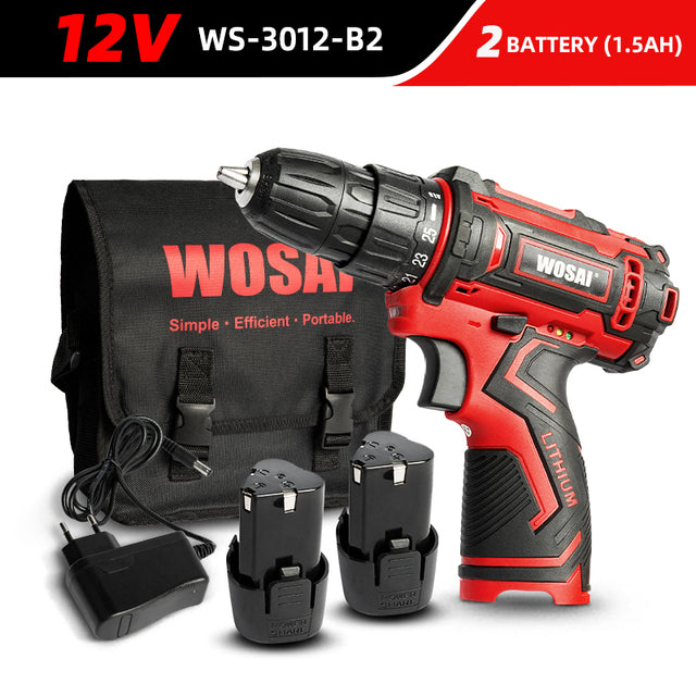 WOSAI 12V 16V 20V Cordless Drill Electric Screwdriver Mini Wireless Power Driver DC Lithium-Ion Battery 3/8-Inch